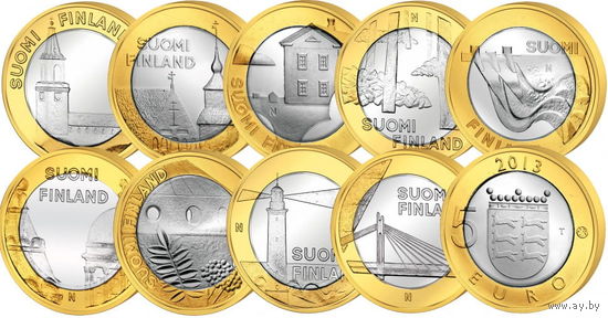 Финляндия 5 евро 2003-2016г. 47 монет одним лотом (1 монета Proof)