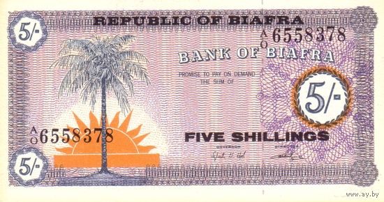 Биафра 5 шиллингов образца 1968 года UNC p1
