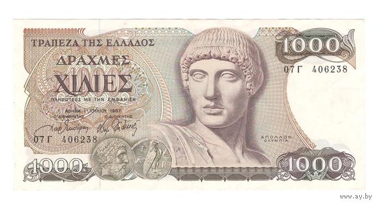 Греция 1000 драхм 1987 года. Состояние XF+/UNC!