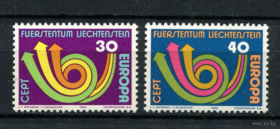 Лихтенштейн - 1973 - Европа (C.E.P.T.) - Стилизованный почтовый рожок - [Mi. 579-580] - полная серия - 2 марки. MNH.