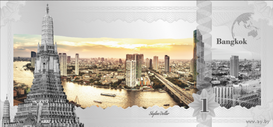 Острова Кука 1 доллар 2019г. Skyline Dollar "Бангкок". Купюра в пластиковом слабе. Серебро 5гр.