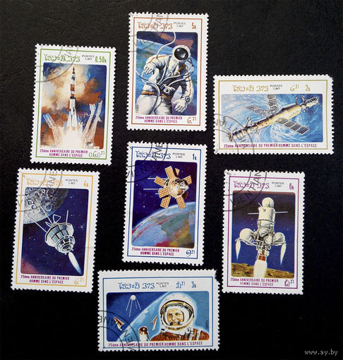 Лаос 1986 г. 25-летие первого человека в космосе. Космос. Гагарин, полная серия из 7 марок #0146-K1P14