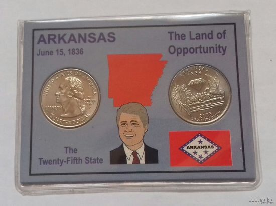 25 центов, квотер США, подарочный набор штат Арканзас, P + D