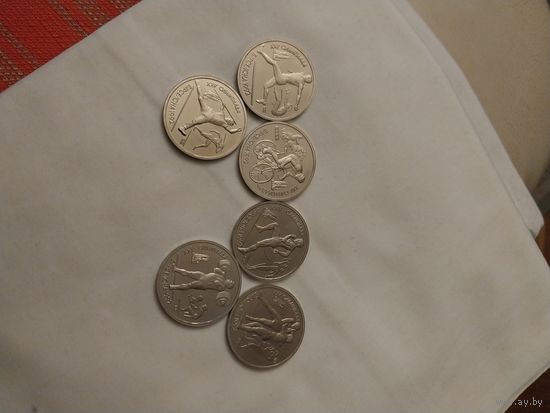 1 рубль, набор из 6 монет 1991года, олимпийские игры в барселоне