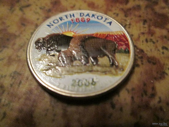 25 центов, цветной квотер США, штат Северная Дакота