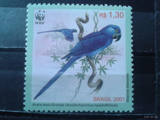 Бразилия 2001 Попугай WWF**, марка из блока