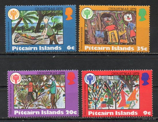 Детские рисунки Рождество Острова Питкэрн Великобритания 1979 год серия из 4-х марок