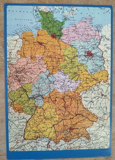 Немецкая открытка. Карта Германии. Чистая.