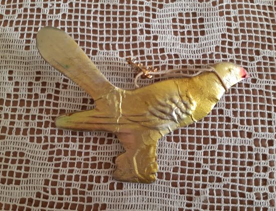 Игрушка ёлочная птица золотая Птица, картон. СССР
