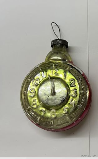 Елочная игрушка большие часы будильник толстое стекло СССР цена за единицу