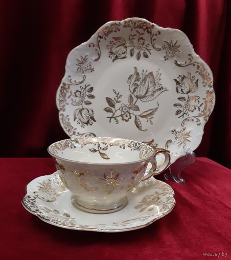 Чайная тройка (Чашка, блюдце, тарелка пирожковая) Леди Гамильтон. Бавария, 1-ая половина ХХ века