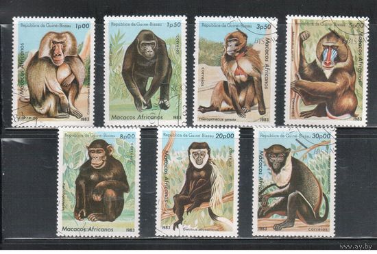 Гвинея-Биссау-1983(Мих.659-664)  гаш. , Фауна, Обезьяны, (полная серия)