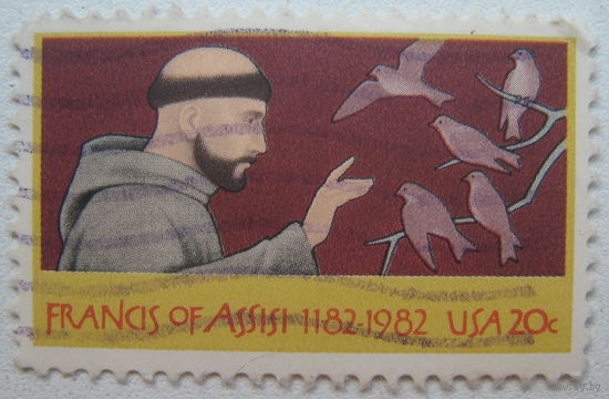 Марка США 1982 г. 800 лет со дня рождения Франциска Ассизского