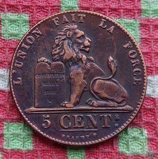 Бельгия 5 центов 1861 года. Лев.