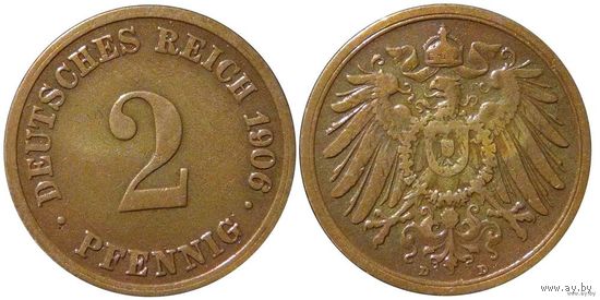 YS: Германия, Рейх, 2 пфеннига 1906D, KM# 16 (2)