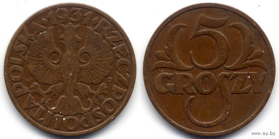 5 грошей 1931, Польша, Более редкий год, R