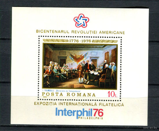 Румыния - 1976 - 200-летие открытия США - (незначительное пятно на клее) - [Mi. bl. 130] - 1 блок. MNH.  (Лот 196AT)