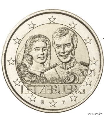 2 евро 2021 Люксембург 40 лет Свадьбы UNC из ролла рельеф