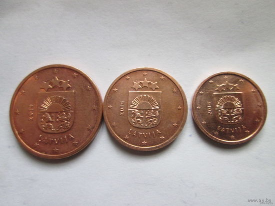 1 + 2 + 5 евроцентов, Латвия 2014 г., AU