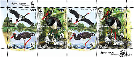 Фауна Птицы Черный аист. WWF Беларусь 2005 год (621-624) 1 малый лист