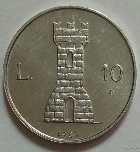 Сан-Марино 10 лир 1987 г. 15 лет возобновлению чеканке монет. В холдере