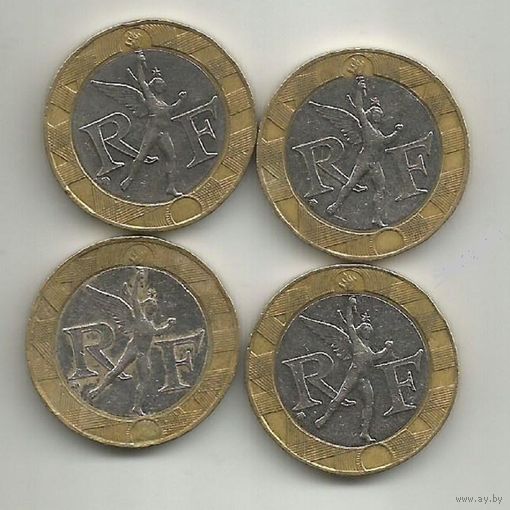 Франция набор 4 монеты 10 франков 88 89 90 91