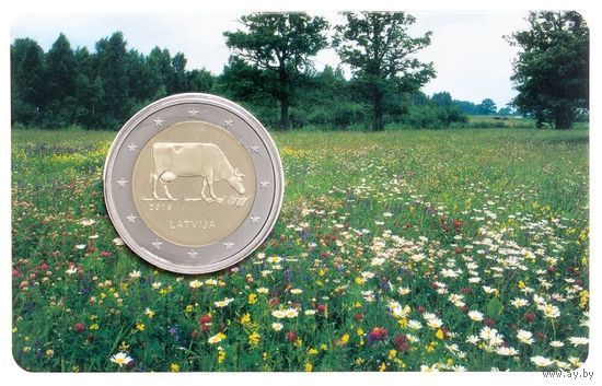 2 евро 2016 Латвия Сельское хозяйство Латвии Корова BU в карте