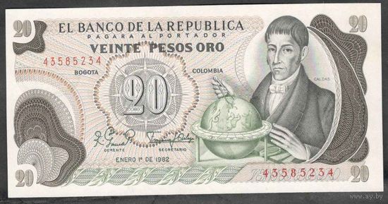 Колумбия 20 песо 1982 г. UNC
