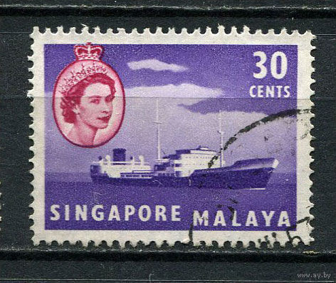Британские колонии - Сингапур - 1955 - Корабль 30С - [Mi.38] - 1 марка. Гашеная.  (Лот 64EY)-T25P7
