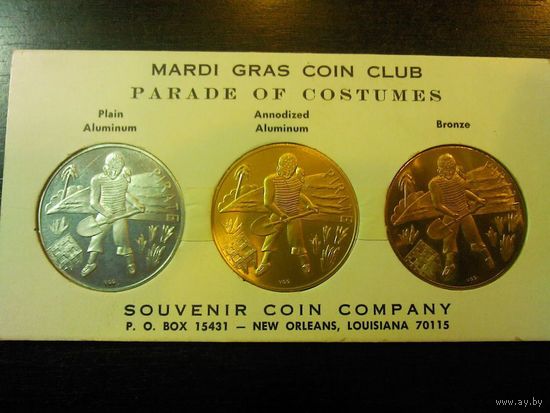 3 сувенирные монеты с пиратом и кладом сша марди грасс