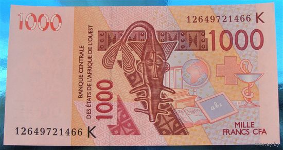 Сенегал (K) 1000 франков образца 2012/2003 года Номер по каталогу: P715Kl  Пресс Unc