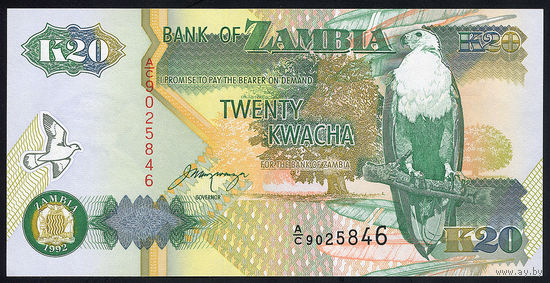 ZAMBIA/Замбия_20 Kwacha_1992_Pick#36.b_UNC