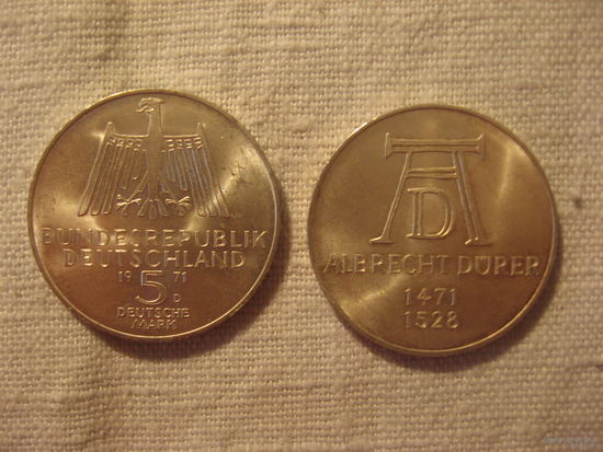 5 марок 1971г. Альбрехт Дюрер. Серебро.