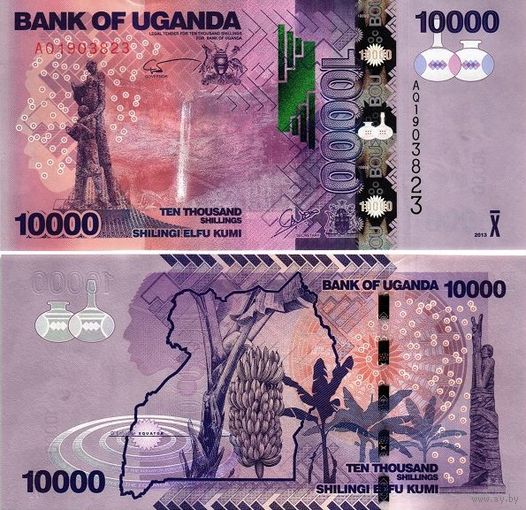 Уганда 10000 шиллингов 2013 год  UNC