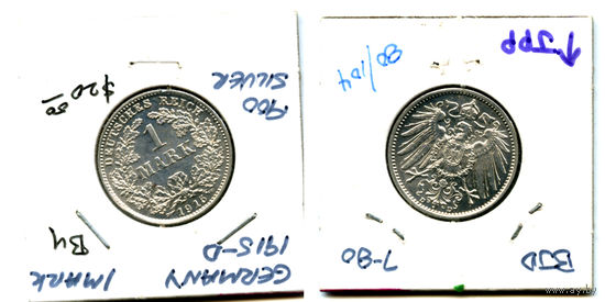 Германия 1 марка 1915 D состояние BU