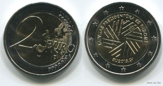 Латвия. 2 евро (2015, UNC) [Председательство]