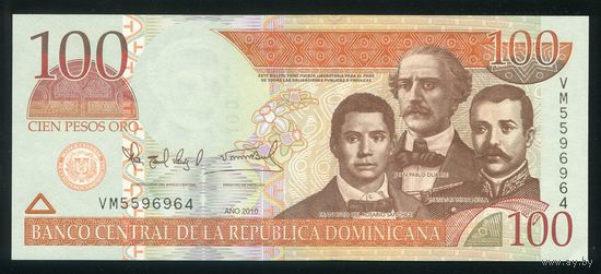 Доминиканская Республика (Доминикана) 100 песо 2010 г. P177c. Серия VM. UNC