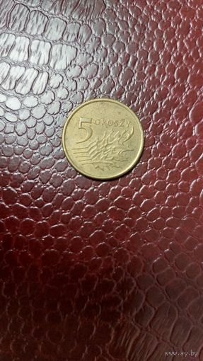 Монета 5 грошей 2005г. Польша.