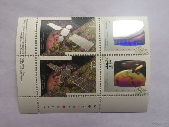 Блок Космос Канада 1992 г. Шатл Спутник связи Голограмма.