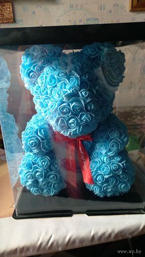 Сувенир Teddy Rose Bear  Мишка из роз голубого цвета 40 см в упаковке