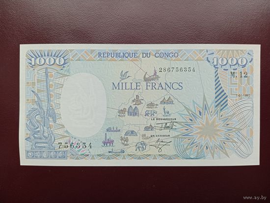 Конго 1000 франков 1992 UNC