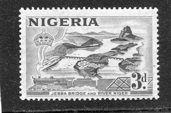 Нигерия. Британская колония. Железнодорожный мост и паровоз