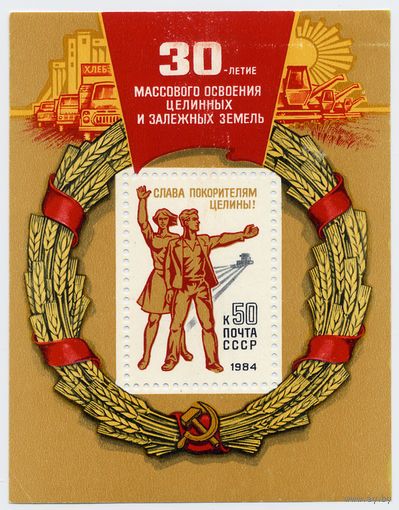 СССР1984 г.  30 лет массовому освоению целинных и залежных земель блок