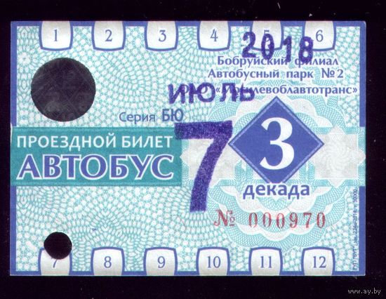 Проездной билет Бобруйск Автобус Июль 3 декада 2018