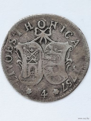 4 копейки 1757г. "Ливонез" , серебро.