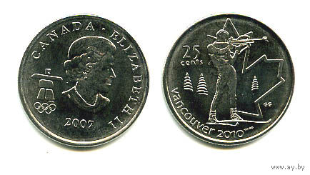 Канада 25 центов 2007 БИАТЛОН ОЛИМПИАДА АЦ UNC