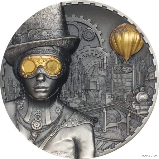 RARE Острова Кука 20 долларов 2020г. "Стимпанк. Steampunk". Монета в капсуле; подарочной рамке - футляре; сертификат; коробка. СЕРЕБРО 93,30гр.(3 oz).