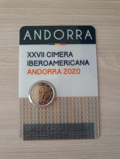 Монета Андорра 2 евро 2020 XXVII Иберо-американский саммит в Андорре БЛИСТЕР