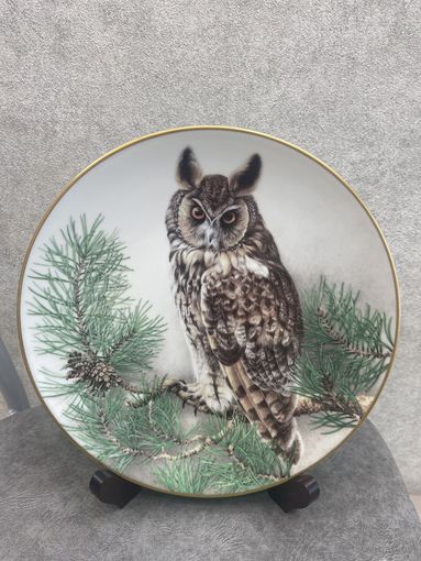 Декоративная тарелка FRANKLIN PORCELAIN  Long-eared Owl Лимож Франции 1984 год 23.5 см