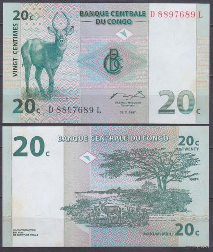 Демократическая Республика Конго 20 сантимов 1997 UNC P 83